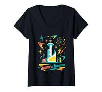 Women's Science of Tomorrow Retro Atomic Coil Sci-Fi V-Neck T-Shirt