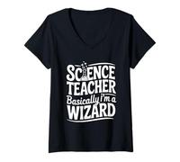 Womens Science Teacher Basically I'm a Wizard V-Neck T-Shirt