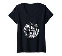Women's Science Teacher I Love Science Chemistry Icons Experiment V-Neck T-Shirt