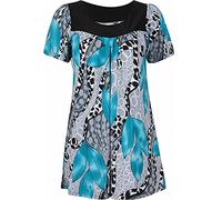 Womens Scoop Neck Floral Print Long Tunic T Shirt Ladies Short Sleeve Summer Wear Plus Size Printed Smock Top Shirt Turquoise