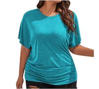 Women's Scoop Neck Half Sleeve Batwing Dolman Top Plus Size Batwing Half Sleeve Shirts Loose Blouse Solid Color Tops(Za Sky Blue,M)