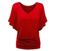 Women's Scoop Neck Half Sleeve Batwing Dolman Top Plus Size Batwing Half Sleeve Shirts Loose Blouse Solid Color Tops(Red,5X-Large)