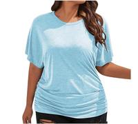 Women's Scoop Neck Half Sleeve Batwing Dolman Top Plus Size Batwing Half Sleeve Shirts Loose Blouse Solid Color Tops(Za Light Blue,XXL)