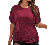Women's Scoop Neck Half Sleeve Batwing Dolman Top Plus Size Batwing Half Sleeve Shirts Loose Blouse Solid Color Tops(Za Wine,XXL)