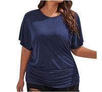 Women's Scoop Neck Half Sleeve Batwing Dolman Top Plus Size Batwing Half Sleeve Shirts Loose Blouse Solid Color Tops(Za Navy,XXL)