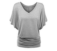 Women's Scoop Neck Half Sleeve Batwing Dolman Top Plus Size Batwing Half Sleeve Shirts Loose Blouse Solid Color Tops(Grey,Large)