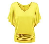 Women's Scoop Neck Half Sleeve Batwing Dolman Top Plus Size Batwing Half Sleeve Shirts Loose Blouse Solid Color Tops(Yellow,Large)