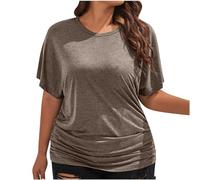 Women's Scoop Neck Half Sleeve Batwing Dolman Top Plus Size Batwing Half Sleeve Shirts Loose Blouse Solid Color Tops(Za Brown,XL)