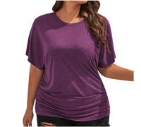 Women's Scoop Neck Half Sleeve Batwing Dolman Top Plus Size Batwing Half Sleeve Shirts Loose Blouse Solid Color Tops(Za Purple,XL)