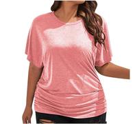 Women's Scoop Neck Half Sleeve Batwing Dolman Top Plus Size Batwing Half Sleeve Shirts Loose Blouse Solid Color Tops(Za Pink,3XL)