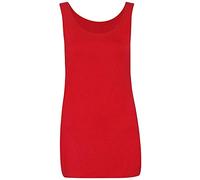 Womens Scoop Neck Sleeveless Ladies Long Soft Stretch Plain Vest Casual Strappy T-Shirt Top Red Size 22 - 24 (XXXL)