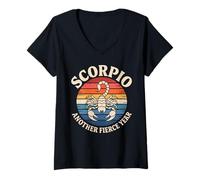 Womens Scorpio Another Fierce Year Zodiac Season Line Art V-Neck T-Shirt