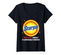 Womens Scorpio Warning Highly Flammable Energy Nov October Birthday V-Neck T-Shirt