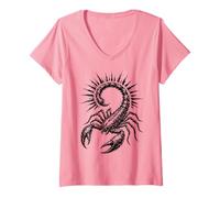 Women's Scorpion Spiked Tail Punk Metal Arachnid V-Neck T-Shirt