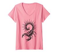 Women's Scorpion Spiked Tail Punk Metal Arachnid V-Neck T-Shirt