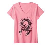 Women's Scorpion Spiked Tail Punk Metal Arachnid V-Neck T-Shirt