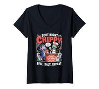 Womens Scot-Night Chippy Funny Halloween Foodie V-Neck T-Shirt