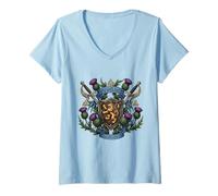 Women's Scotland Alba Gu Brath Celtic Cross Thistle Gaelic V-Neck T-Shirt