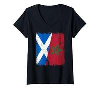 Womens Scotland Morocco Half Flag Scottish Moroccan Heritage Jersey V-Neck T-Shirt