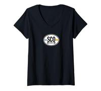 Womens Scotland Oval Auto Decal with Flags V-Neck T-Shirt