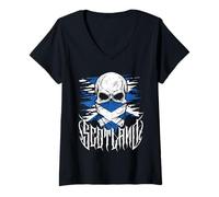 Women's Scotland Skull Scots Flag V-Neck T-Shirt