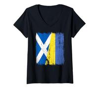 Womens Scotland Ukraine Half Flag Scottish Ukrainian Heritage V-Neck T-Shirt