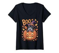 Womens Scottie Costume on Pumpkin Halloween Scottish Terrier V-Neck T-Shirt