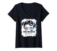 Womens Scottish and American America Scotland USA Flag Kids Girl V-Neck T-Shirt