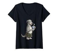 Women's Scottish Deerhound Dog Lady Mug Coffee Scotland Flag V-Neck T-Shirt