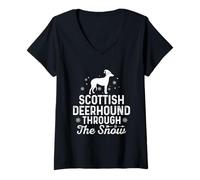 Womens Scottish Deerhound Through The Snow Funny Christmas New Year V-Neck T-Shirt