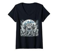 Women's Scottish Fold Cat Moonlight Guardians V-Neck T-Shirt