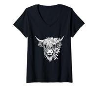 Womens Scottish Highland Cow Cattle Scottish Highlander Hairy Cow V-Neck T-Shirt