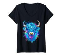 Womens Scottish Highland Cow Cattle Scottish Highlander Hairy Cow V-Neck T-Shirt