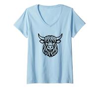 Womens Scottish Highland Cow Shirt Vintage Bull Country Farm Shirt V-Neck T-Shirt