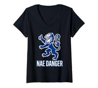 Women's Scottish Nae Worries Heraldic Feline Emblem V-Neck T-Shirt