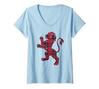Womens Scottish Tartan Lion V-Neck T-Shirt