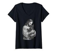 Womens Scottish Terrier And Jesus Christian Faith Dog Lover V-Neck T-Shirt