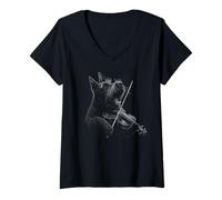 Womens Scottish Terrier Playing Violin Violinist Dog Lover V-Neck T-Shirt