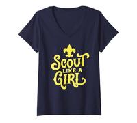 Women's Scout Like A Girl Fleur De Lis BSA Cub Scouts Typography V-Neck T-Shirt