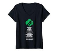 Women's Scout Values Clover Badge Responsible Helpful Motto Circle V-Neck T-Shirt