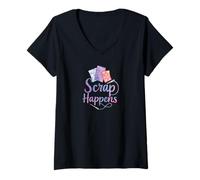Womens Scrap Happens Funny Quilting Sewing Pun Sew Forth Patchwork V-Neck T-Shirt