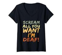 Womens Scream All You Want I'm Deaf Funny Scary Spooky Halloween V-Neck T-Shirt