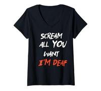 Womens Scream All You Want I'm Deaf Shirt Happy Halloween Tee V-Neck T-Shirt