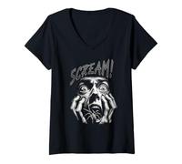 Womens Scream Horror Face Spider Terror Creepy Arachnophobia V-Neck T-Shirt