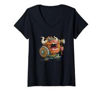 Women's Screaming Barbarism Berserker Look with Shield V-Neck T-Shirt