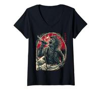 Women's Screaming Singer Japanese Wave Red Moon Dark Rock Vocal V-Neck T-Shirt