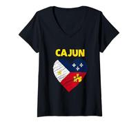 Womens Scribble Heart Cajun Flag - Proud Louisiana Cajun Heritage V-Neck T-Shirt