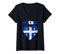 Womens Scribble Heart Quebec Flag Proud Quebec Heritage V-Neck T-Shirt