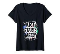 Women's Scribble Scribbling Art Starts Messy V-Neck T-Shirt