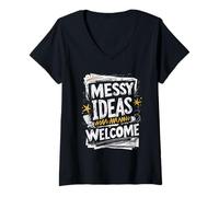 Women's Scribble Scribbling Messy Ideas Welcome V-Neck T-Shirt